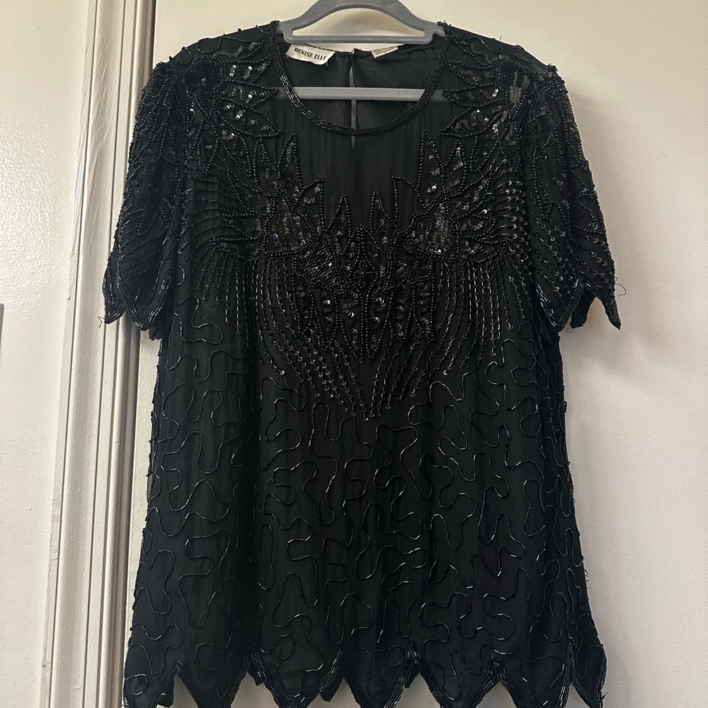 Vintage Denise Elle Black Silk Beaded Blouse - Picture 2 of 6